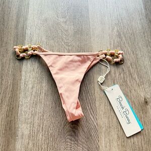 beach bunny swimwear light pink thong bikini bottom with gold chain detail XS